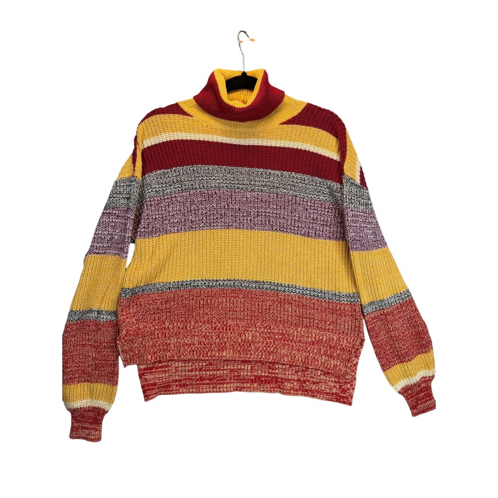 Urban Outfitters Womens Multi Color Striped Chunky Knit Turtleneck Sweater Small